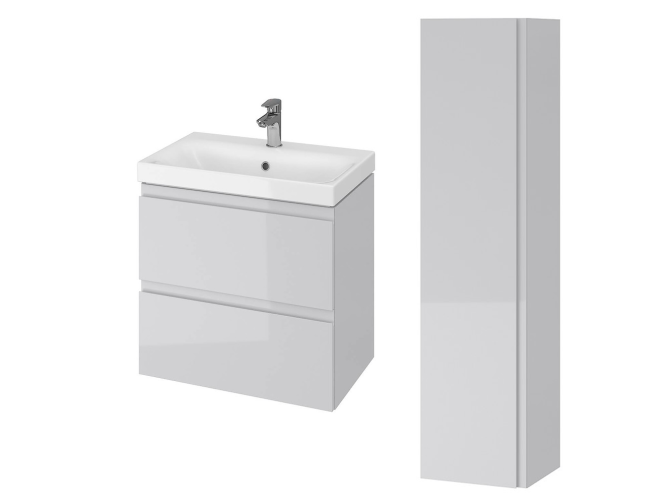 Badmöbel Set MODUO SLIM 60 Waschbecken-Unterschrank, Hochschrank 160x40x34, Türen mit Spiegel, Grau