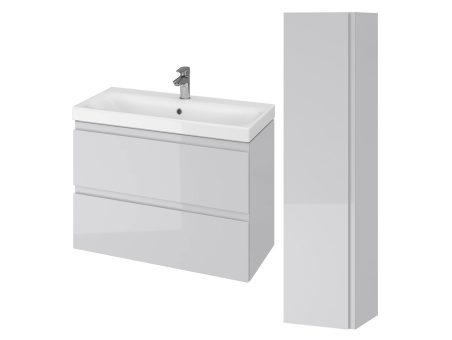 Badmöbel Set MODUO SLIM 80 Waschbecken-Unterschrank, Hochschrank 160x40x34, Türen mit Spiegel, Grau