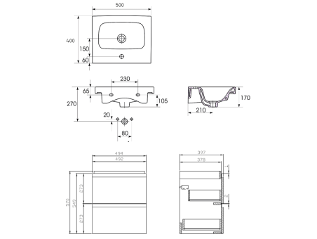 Badmöbel Set MODUO 50 Waschbecken-Unterschrank, Hochschrank 160x40x34, Türen mit Spiegel, Weiß