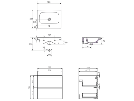 Badmöbel Set MODUO 60 Waschbecken-Unterschrank, Hochschrank 160x40x34, Türen mit Spiegel, Weiß