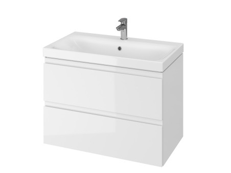 Badmöbel Set MODUO 80 Waschbecken-Unterschrank, Hochschrank 160x40x34, Türen mit Spiegel, Weiß