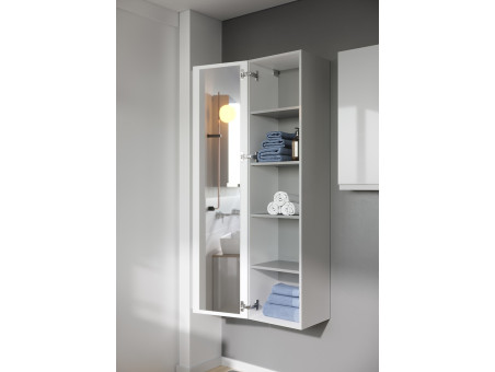 Badmöbel Set MODUO 80 Waschbecken-Unterschrank, Hochschrank 160x40x34, Türen mit Spiegel, Weiß