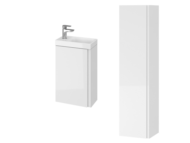 Badmöbel Set MODUO 40 Waschbecken-Unterschrank, Hochschrank 160x40x34, Türen mit Spiegel, Weiß
