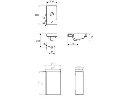 Badmöbel Set MODUO 40 Waschbecken-Unterschrank, Hochschrank 160x40x34, Türen mit Spiegel, Weiß