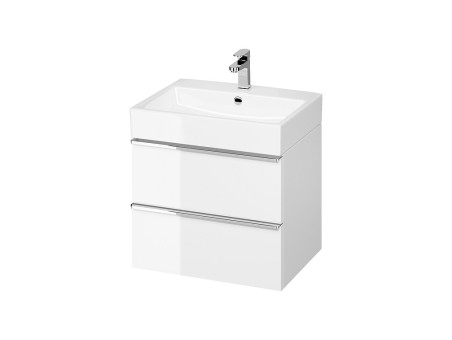 Badmöbel Set VIRGO 60 Waschbecken-Unterschrank, Hochschrank 160x40x30, Türen mit Spiegel, Weiß, Silber Möbelgriffe