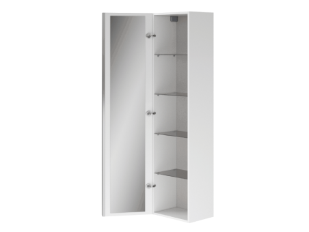 Badmöbel Set VIRGO 80 Waschbecken-Unterschrank, Hochschrank 160x40x30, Türen mit Spiegel, Weiß, Silber Möbelgriffe