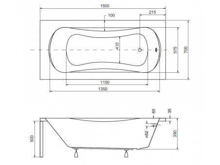 Badewanne Rechteck Aria 150x70 | Ablauf Viega & Füße GRATIS !