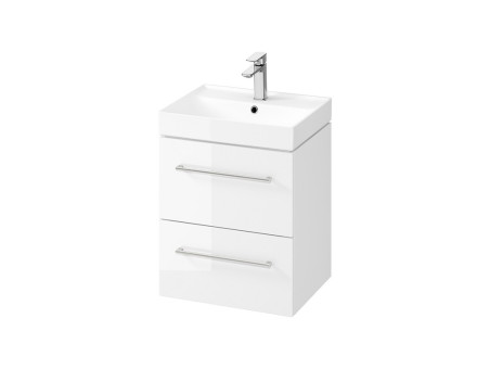 Badmöbel Set LARGA 50 Waschbecken-Unterschrank, Hochschrank 160, Türen mit Spiegel, Weiß, Silber Möbelgriffe