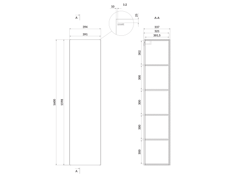 Badmöbel Set LARGA 50 Waschbecken-Unterschrank, Hochschrank 160, Türen mit Spiegel, Weiß, Silber Möbelgriffe