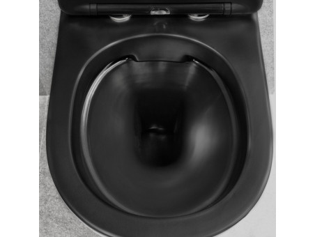 WC SET: Vorwandelement C201 + Toilette Slim Soft-Close Delos Schwarz + Schallschutzmatte + Betätigungsplatte in Chrom