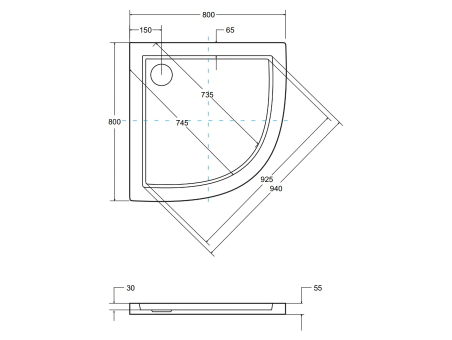 Duschwanne Halbrund Aron 80x80 Schwarz | Ablaufgarnitur im SET!