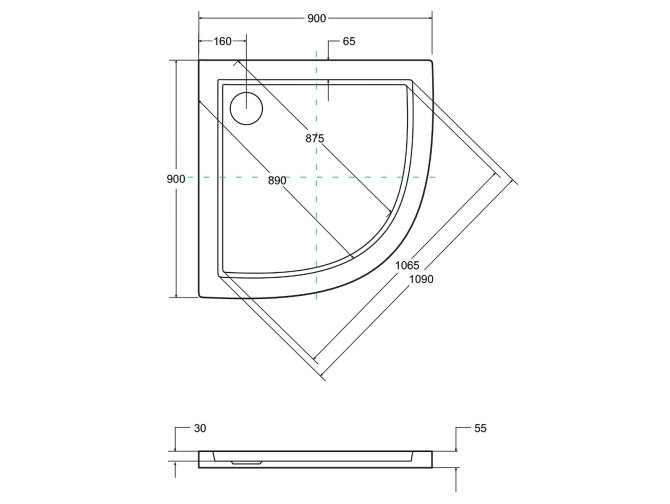 Duschwanne Halbrund Aron 90x90...