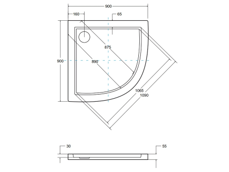 Duschwanne Halbrund Aron 90x90 Schwarz | Ablaufgarnitur im SET!
