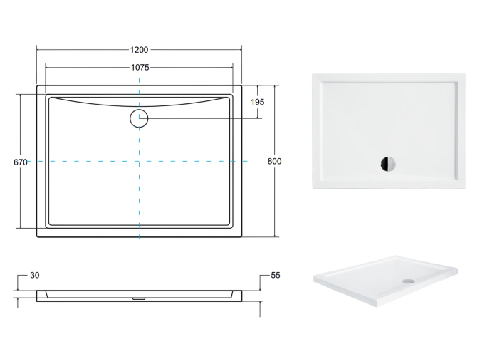 Duschwanne Rechteck Alpinas 120x80...