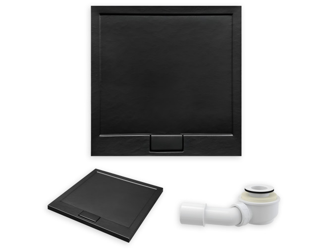 Duschwanne Viereck Axim 80x80 Schwarz, Steinoptik | Ablaufgarnitur im SET !