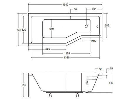 Badewanne Eckwanne Integraz 150x75 Links | Ablauf Viega & Füße GRATIS !