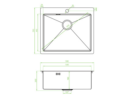 Edelstahlspüle in Graphit MARMARA 59x51 | Siphon im SET!