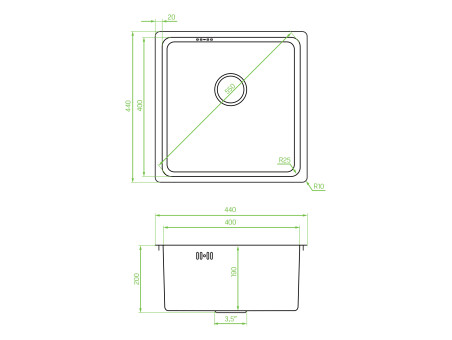 Edelstahlspüle in Inox ADEN 44x44 | Siphon im SET!