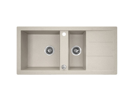 Granitspüle 1,5-Becken in Beige BARBADOS 100x48 mit Ablaufplatte | Siphon im SET!
