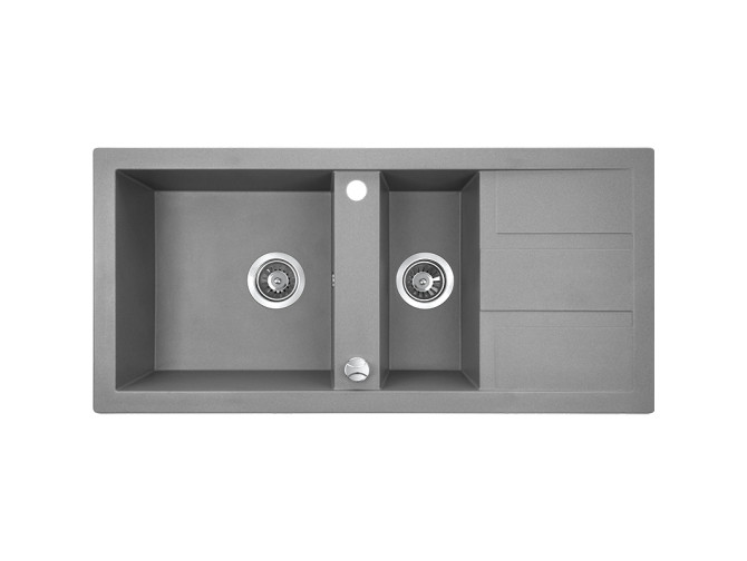 Granitspüle 1,5-Becken in Grau BARBADOS 100x48 mit Ablaufplatte | Siphon im SET!