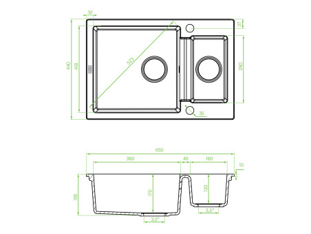 Granitspüle 1,5-Becken in Beige CELIA 65x44 | Siphon im SET!