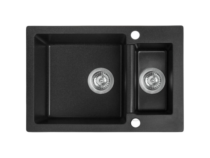 Granitspüle 1,5-Becken in Schwarz CELIA 65x44 | Siphon im SET!
