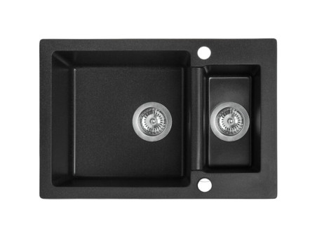 Granitspüle 1,5-Becken in Schwarz CELIA 65x44 | Siphon im SET!