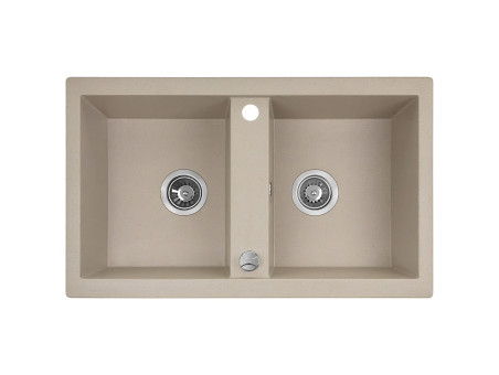 SET Spültischarmatur und Granitspüle 2-Becken in Beige BARBADOS 78x48 | Siphon im SET!