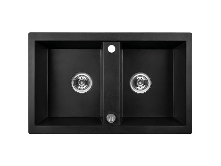 SET Spültischarmatur und Granitspüle 2-Becken in Schwarz BARBADOS 78x48 | Siphon im SET!