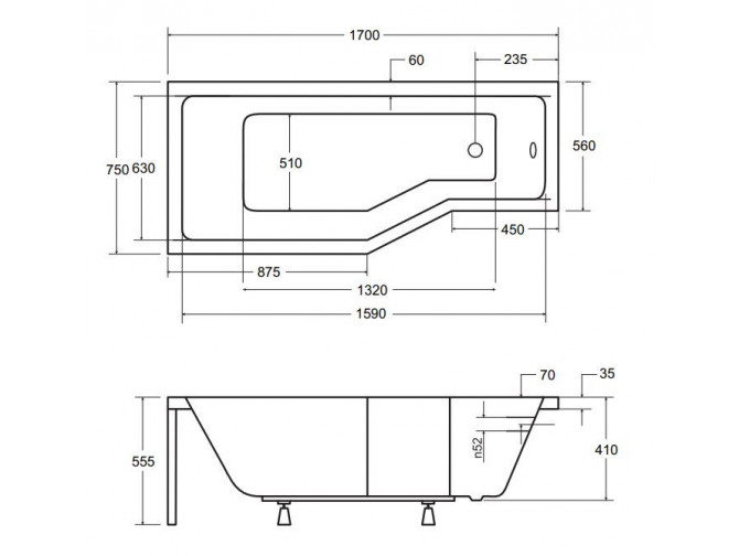 Badewanne Eckwanne Integraz 170x75...