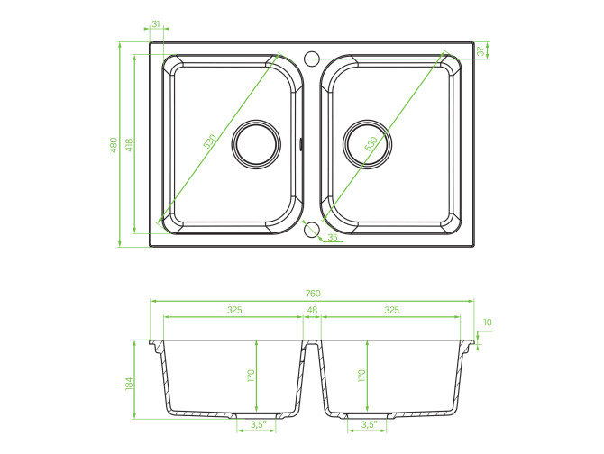 Granitspüle 2-Becken in Beige CELIA...