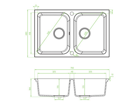 Granitspüle 2-Becken in Grau CELIA 76x48 | Siphon im SET!