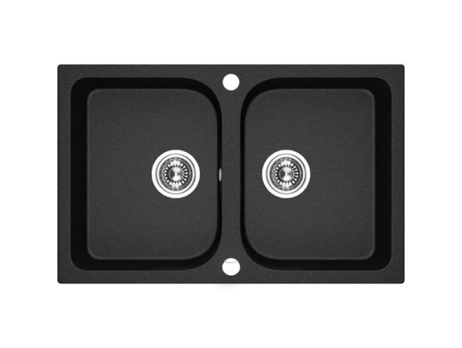 Granitspüle 2-Becken in Schwarz CELIA 76x48 | Siphon im SET!