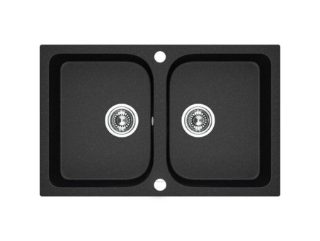 Granitspüle 2-Becken in Schwarz CELIA 76x48 | Siphon im SET!