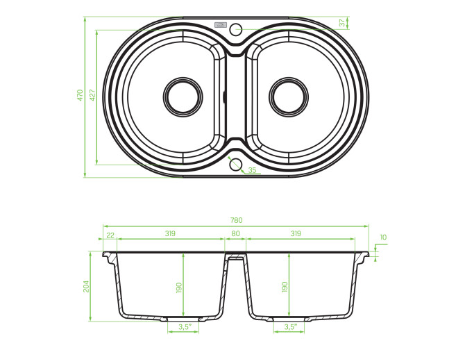 Granitspüle 2-Becken in Schwarz DAFNE... Granitspüle 2-Becken in Schwarz DAFNE...