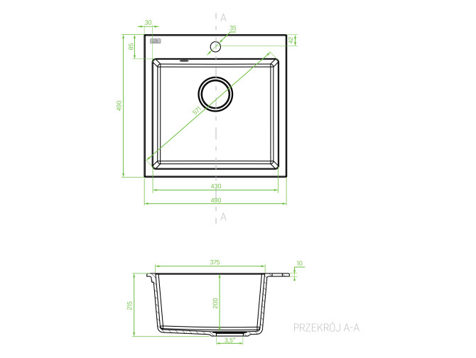 Granitspüle 1-Becken in Schwarz ALENA...