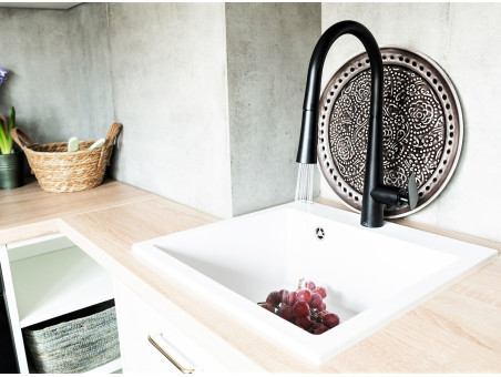 Granitspüle 1-Becken in Weiß ALENA 49x49 | Siphon im SET!