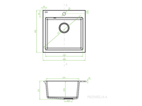 Granitspüle 1-Becken in Weiß ALENA 49x49 | Siphon im SET!