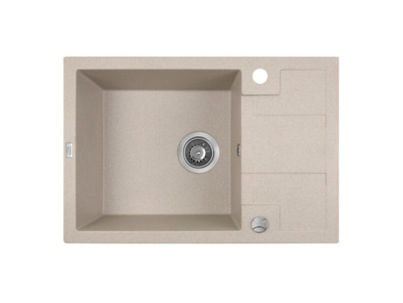 Granitspüle 1-Becken in Beige BARBADOS 65x44 mit kurzer Ablaufplatte | Siphon im SET!
