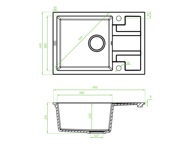 Granitspüle 1-Becken in Grau BARBADOS...
