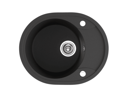 Granitspüle 1-Becken in Schwarz DAFNE 58x47 mit kurzer Ablaufplatte | Siphon im SET!