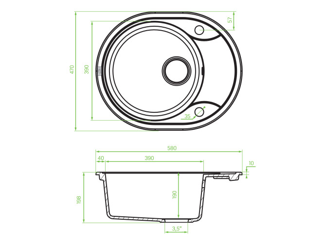 Granitspüle 1-Becken in Schwarz DAFNE...