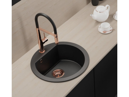 Granitspüle 1-Becken in Schwarz DAFNE 51x51 | Siphon im SET!