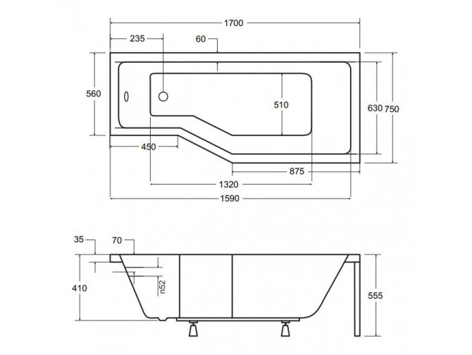 Badewanne Eckwanne Integraz 170x75...