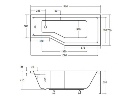 Badewanne Eckwanne Integraz 170x75 Rechts | Ablauf Viega & Füße GRATIS !