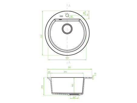 Granitspüle 1-Becken in Weiß DAFNE 51x51 | Siphon im SET!