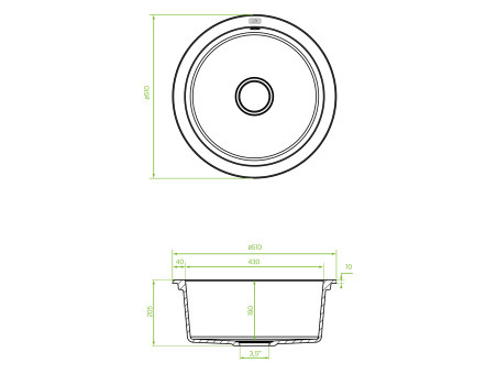 Granitspüle 1-Becken in Beige DAFNE 51x51 | Siphon im SET!