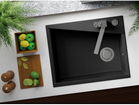 Granitspüle 1-Becken in Schwarz GRENADA 60x48 | Siphon im SET!