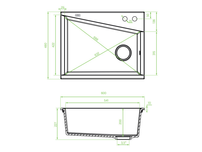 Granitspüle 1-Becken in Schwarz...