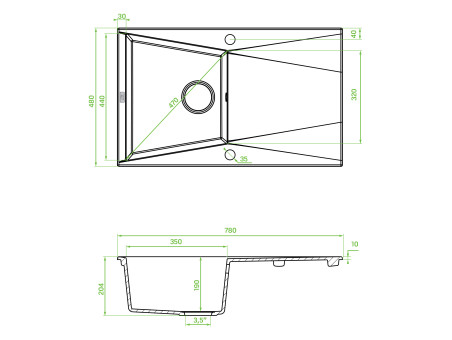 Granitspüle 1-Becken in Beige GRENADA 78x48 mit Ablaufplatte | Siphon im SET!